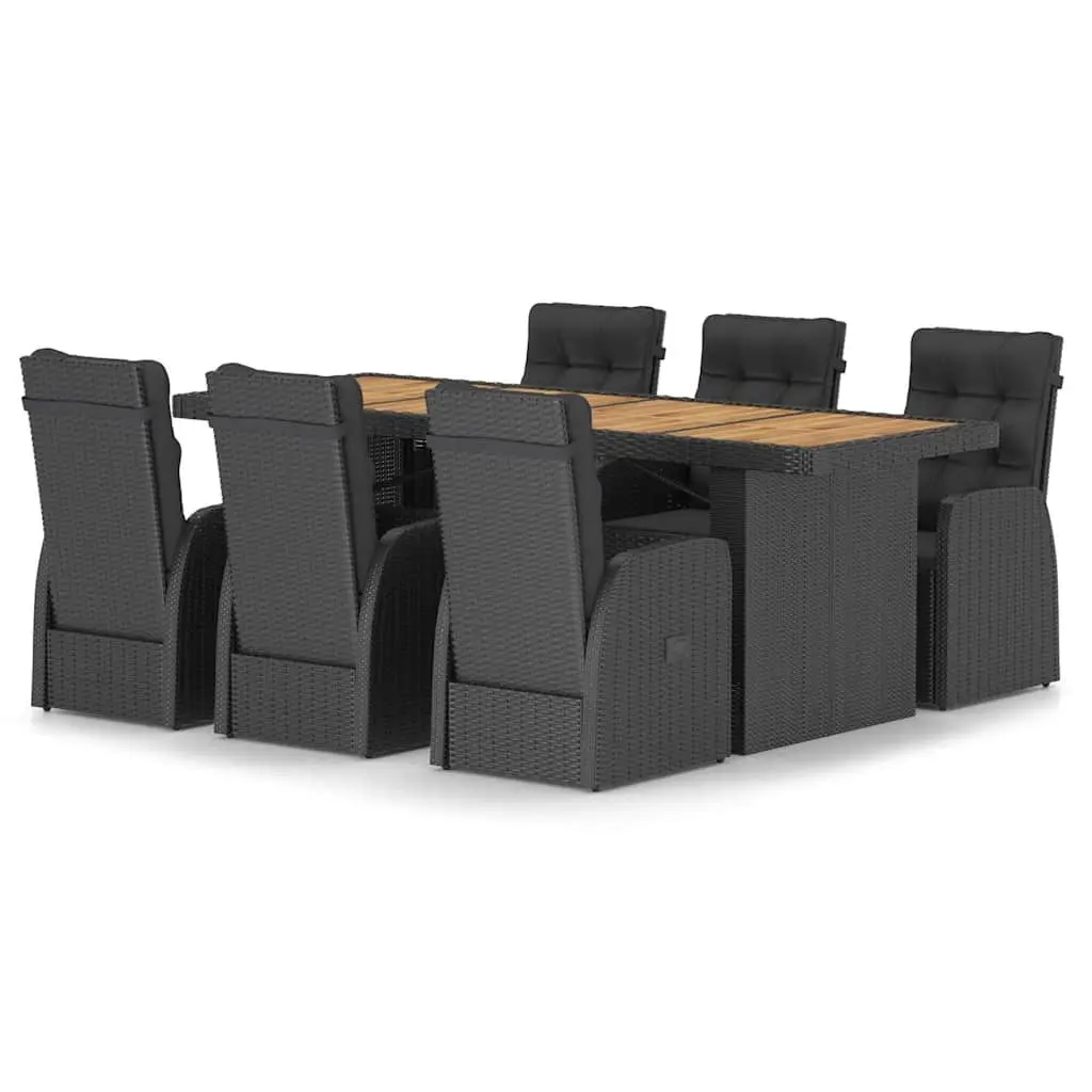 Outdoor Dining Set 7 Piece Poly Rattan Garden Furniture Black