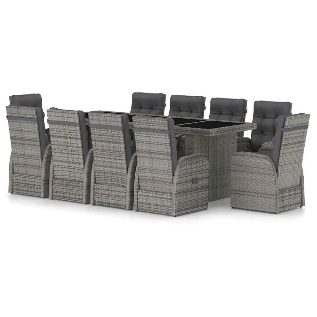 Outdoor Dining Set Grey Poly Rattan 11 Piece Garden Furniture with Cushions