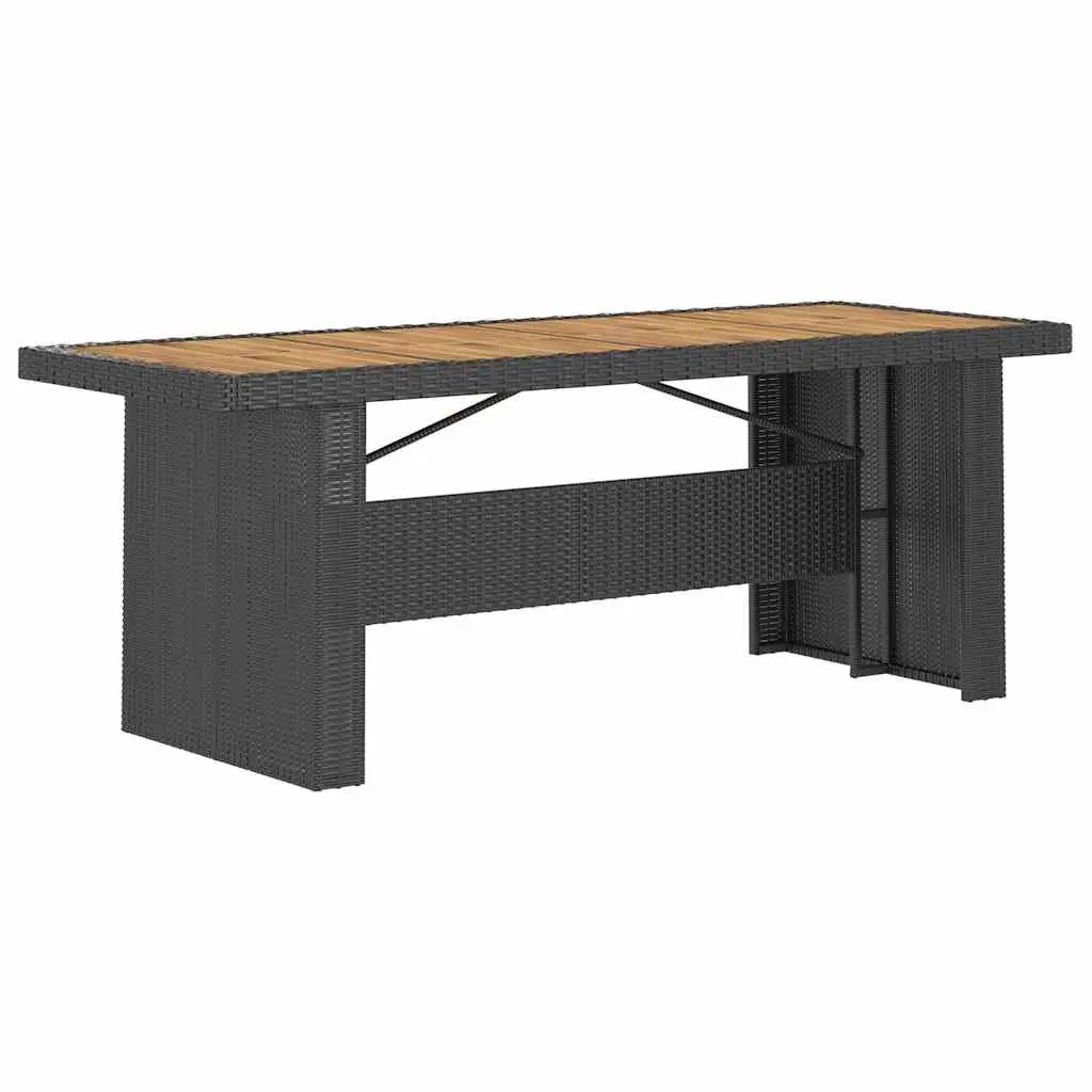 11 Piece Dining Set for Outdoor Use Featuring Acacia Wood Table and Adjustable Backrest Chairs with PE Rattan in Black Color