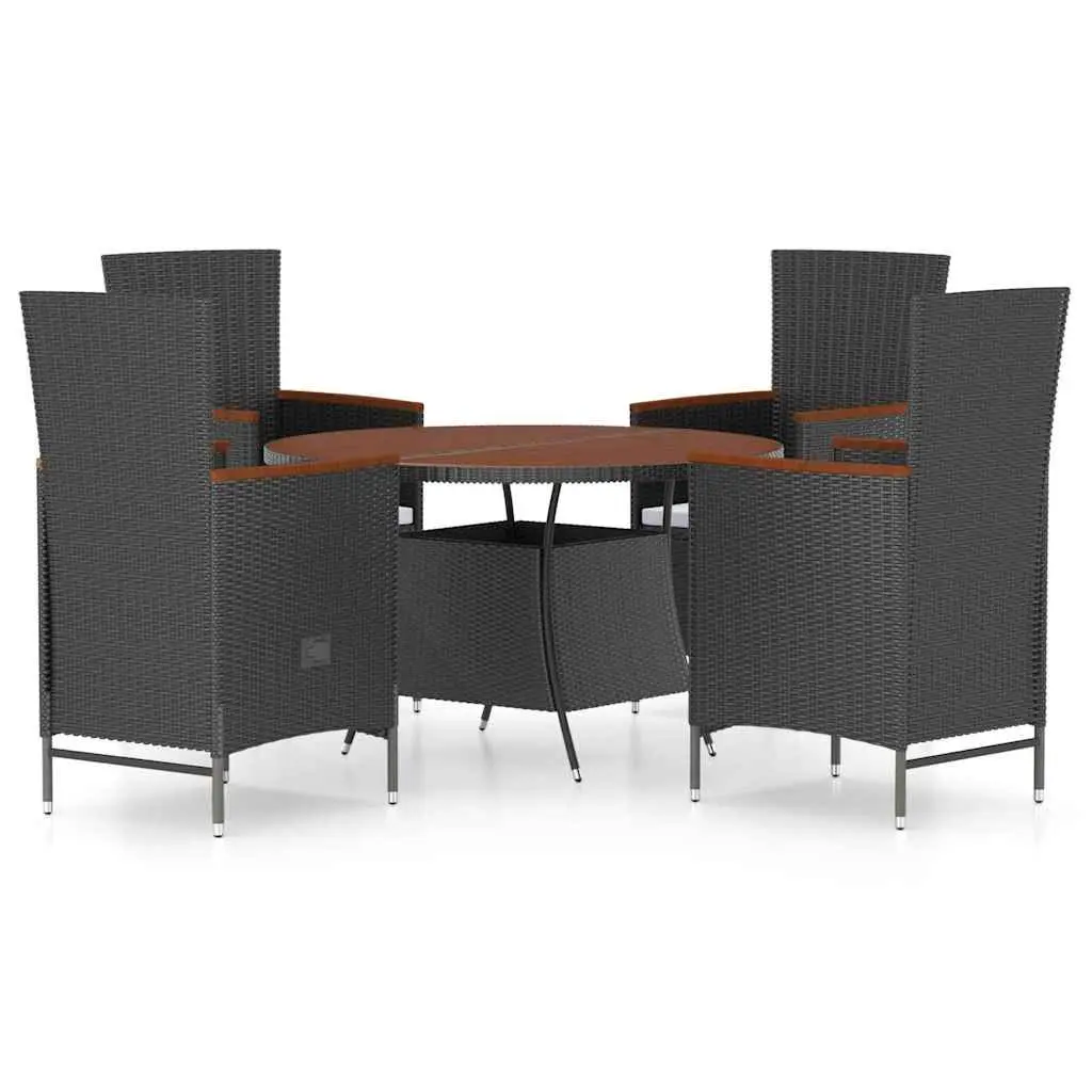 Outdoor Dining Set 5 Piece Black Poly Rattan Garden Furniture with Cushions