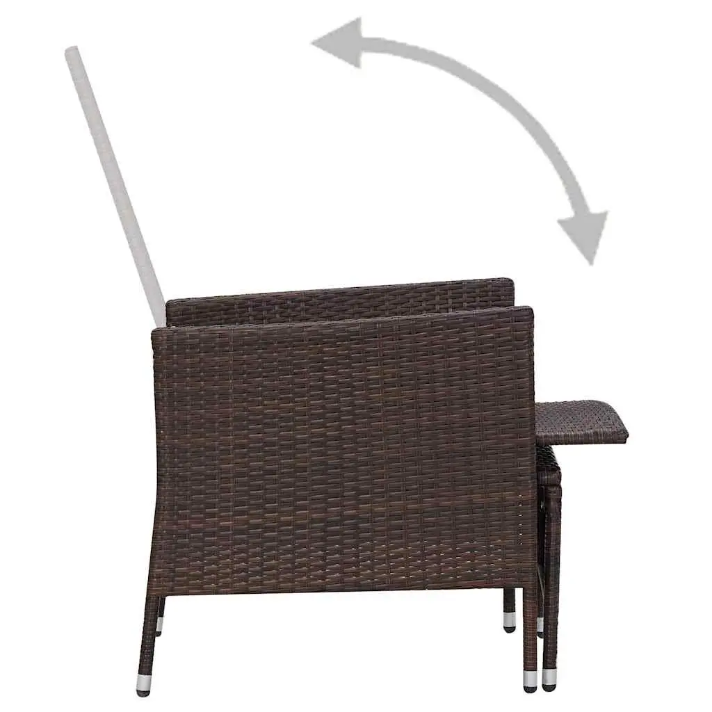 3 Piece Garden Lounge Set PE Rattan Brown Cushions