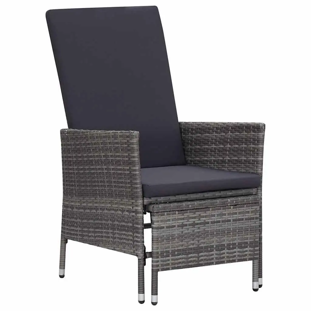 Garden Lounge Set Grey Rattan 3 Piece Outdoor Furniture with Cushions and Foldable Backrest