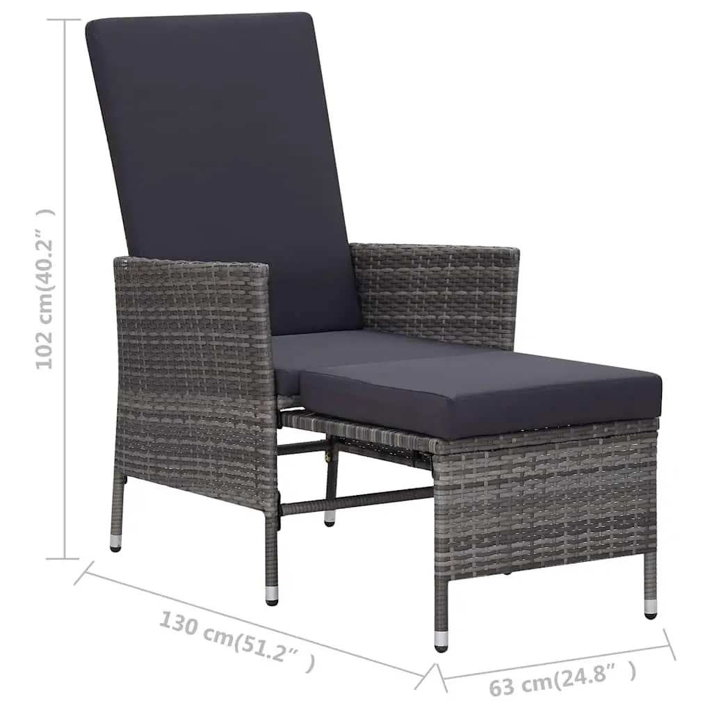 Garden Lounge Set Grey Rattan 3 Piece Outdoor Furniture with Cushions and Foldable Backrest