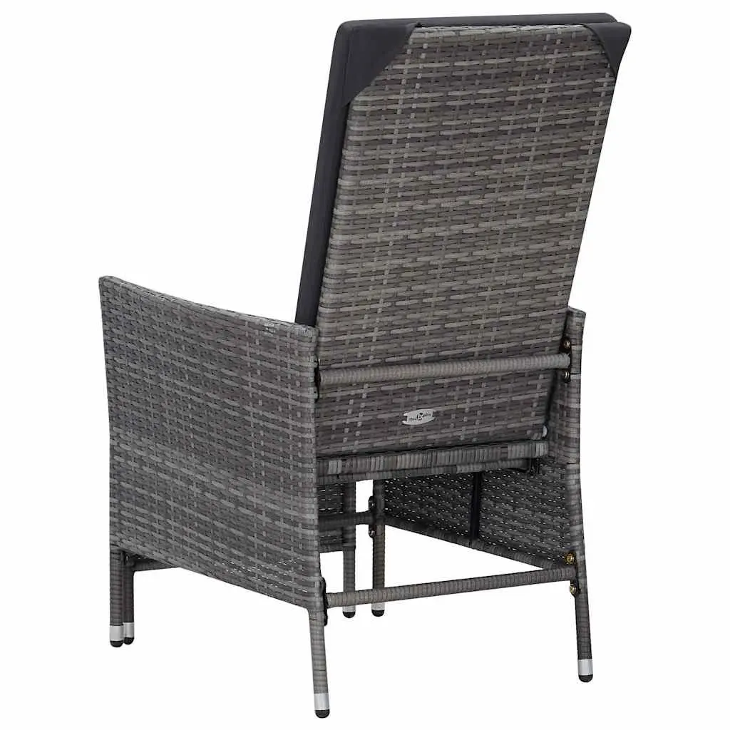 Garden Lounge Set Grey Rattan 3 Piece Outdoor Furniture with Cushions and Foldable Backrest