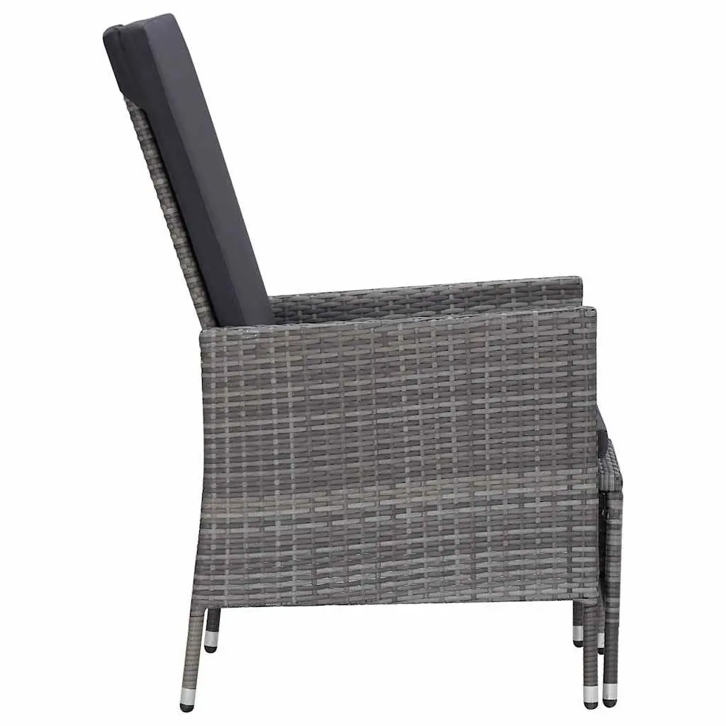 Garden Lounge Set Grey Rattan 3 Piece Outdoor Furniture with Cushions and Foldable Backrest