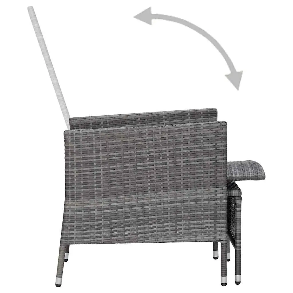 Garden Lounge Set Grey Rattan 3 Piece Outdoor Furniture with Cushions and Foldable Backrest