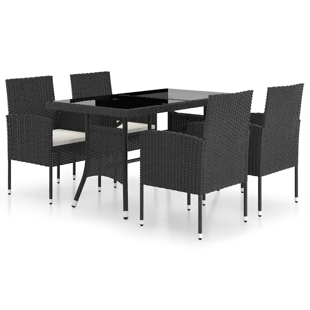 Outdoor Dining Set Black Poly Rattan 5 Piece Garden Furniture Table Chairs