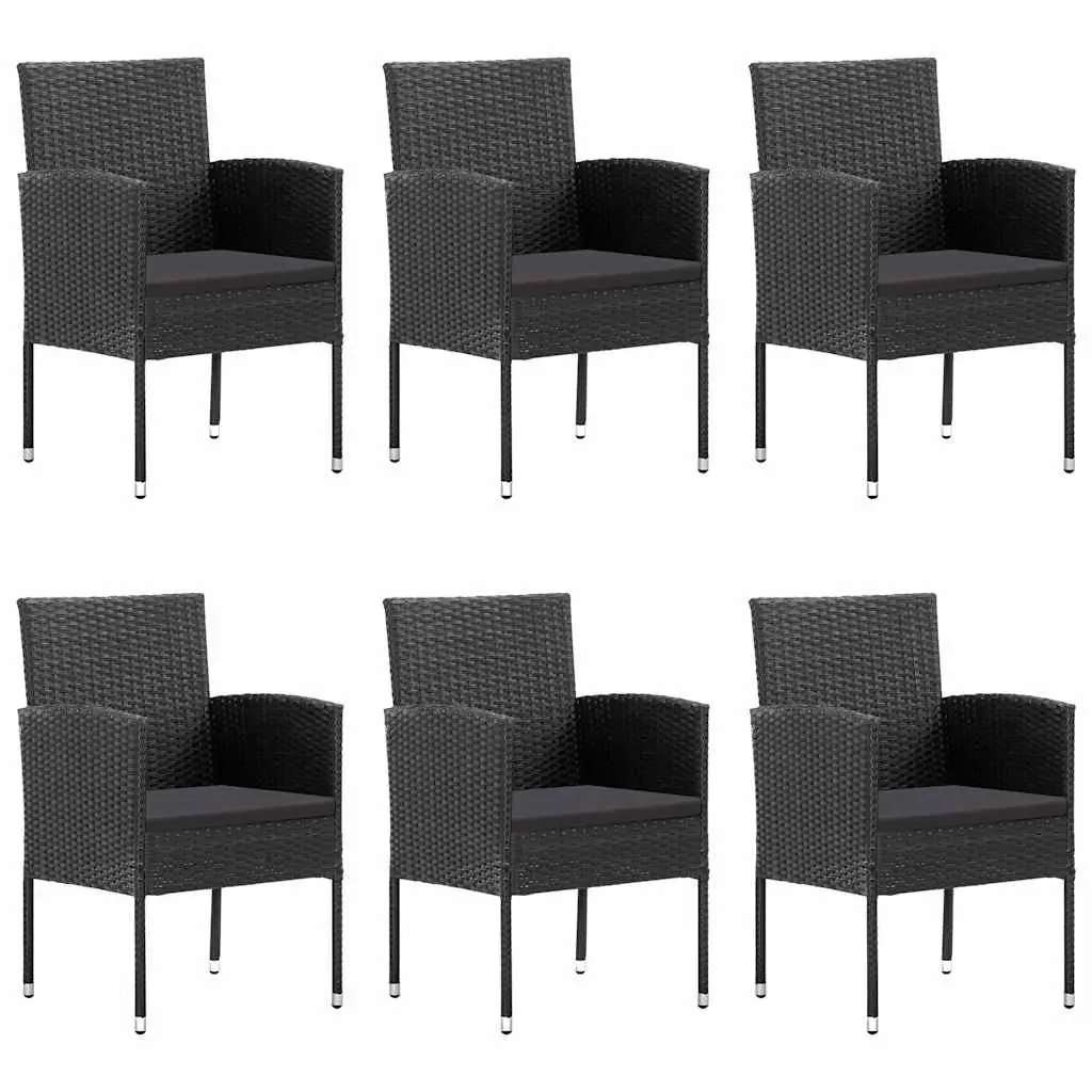 7 Piece Outdoor Garden Dining Set Black PE Rattan Table with Glass Top and Removable Cushions