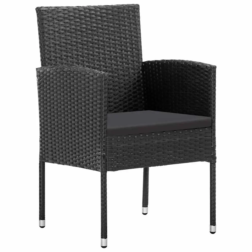7 Piece Outdoor Garden Dining Set Black PE Rattan Table with Glass Top and Removable Cushions