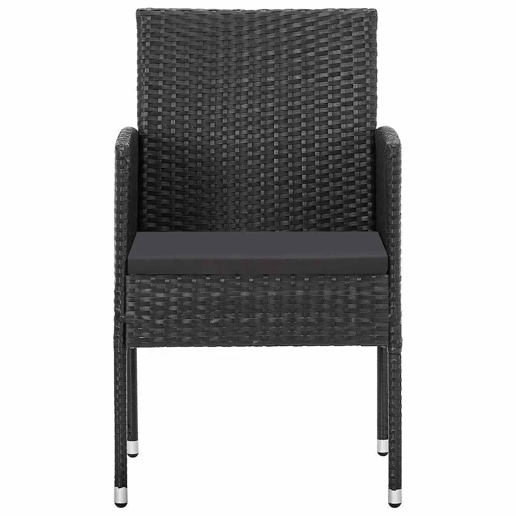 7 Piece Outdoor Garden Dining Set Black PE Rattan Table with Glass Top and Removable Cushions