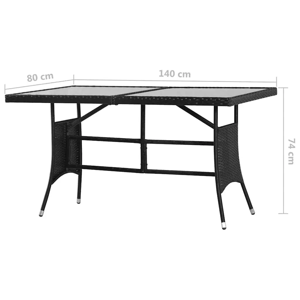 7 Piece Outdoor Garden Dining Set Black PE Rattan Table with Glass Top and Removable Cushions
