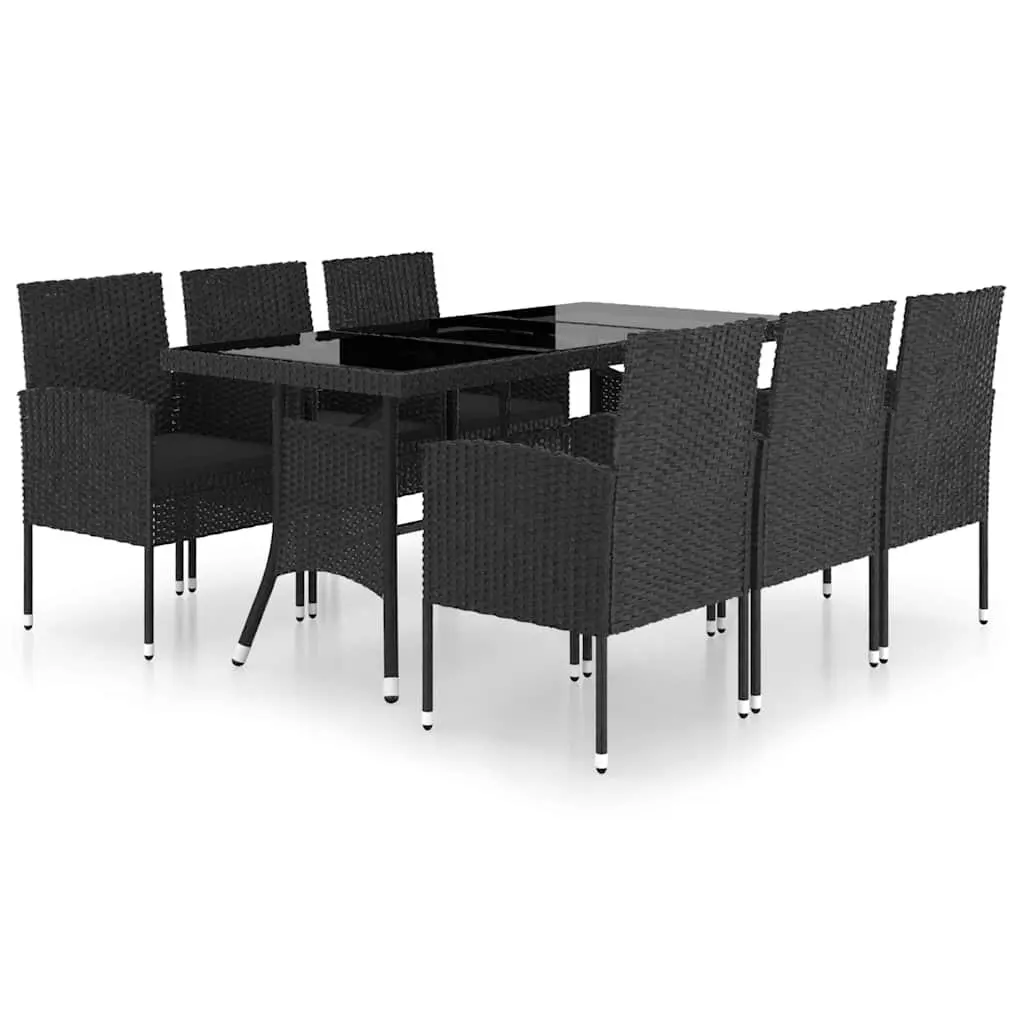 7 Piece Garden Dining Set PE Rattan Black Outdoor Table Chairs