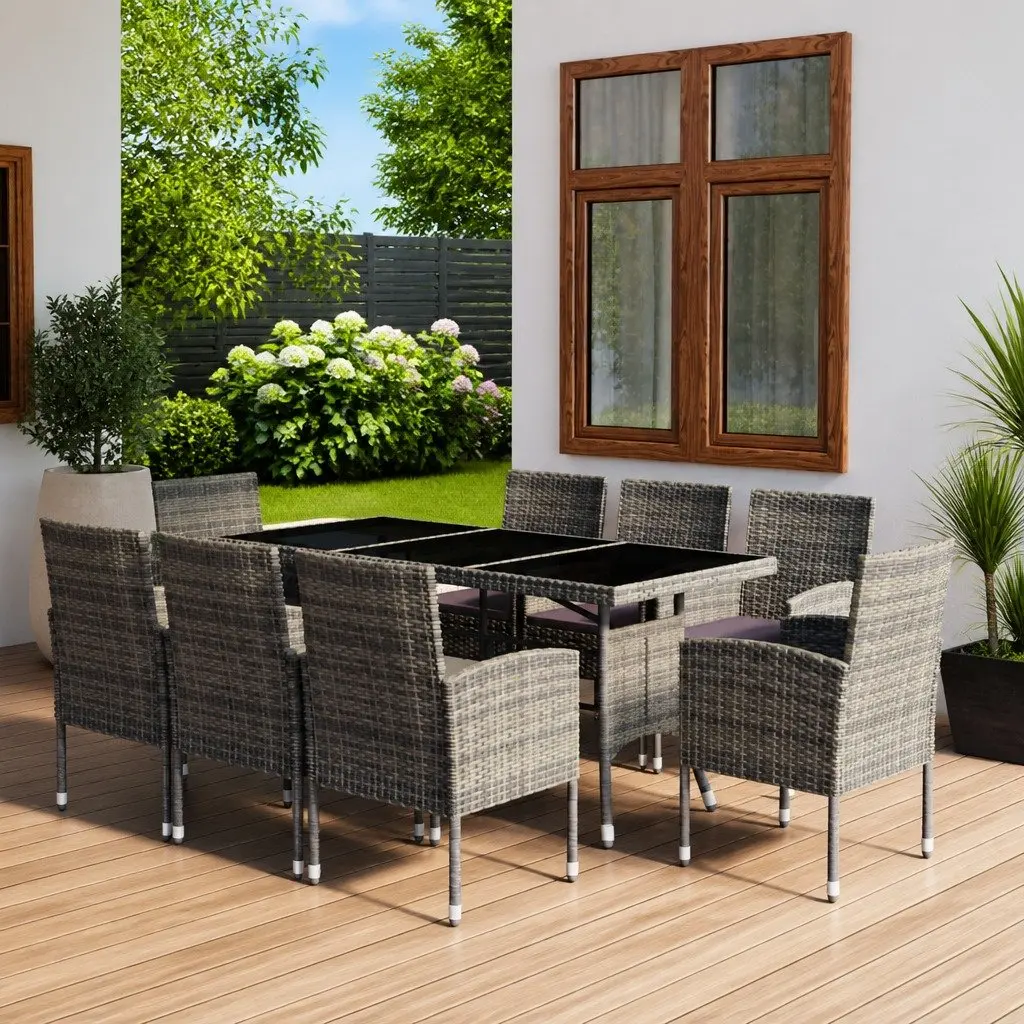 Garden Dining Set 9 Piece Outdoor Furniture Table Chairs Rattan Grey