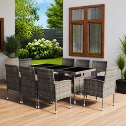 Garden Dining Set 9 Piece Outdoor Furniture Table Chairs Rattan Grey