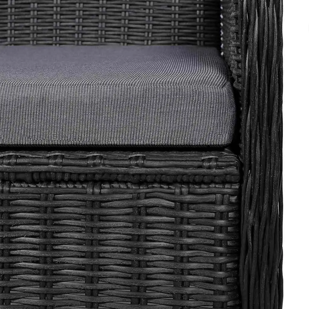 Outdoor Dining Set Black Poly Rattan with Solid Acacia Wood Table and Cushioned Chairs 9 Piece