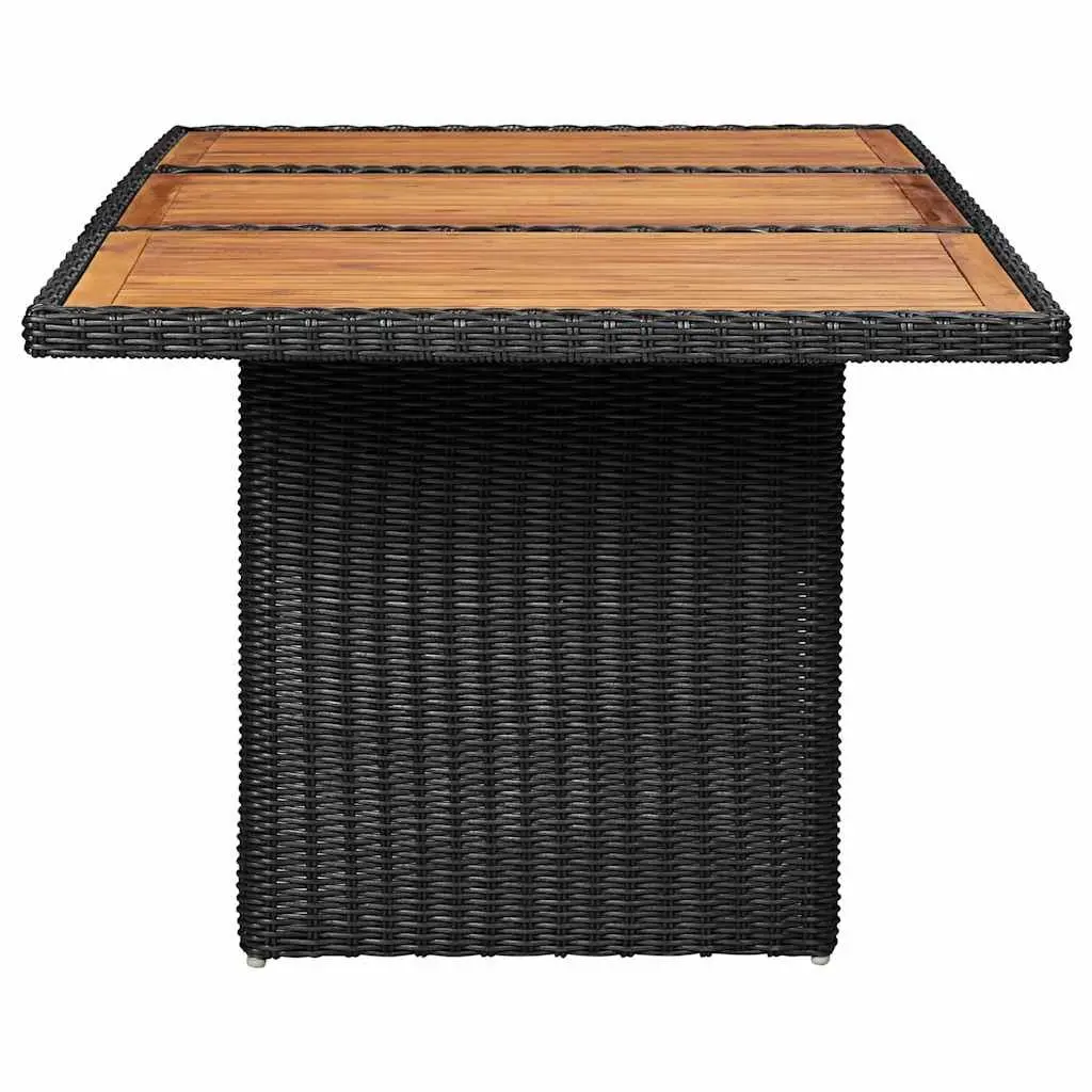 Outdoor Dining Set Black Poly Rattan with Solid Acacia Wood Table and Cushioned Chairs 9 Piece