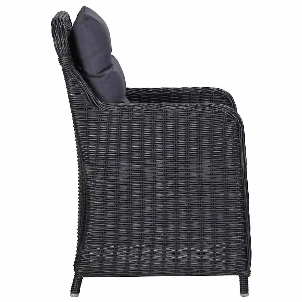 Outdoor Dining Set Black Rattan 7 Piece Patio Furniture with Glass Table and Cushions