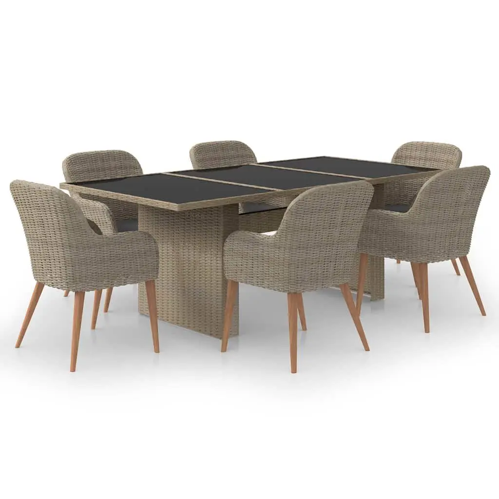 Garden Dining Set 7 Piece Patio Furniture Brown Poly Rattan Cushion Table Chairs