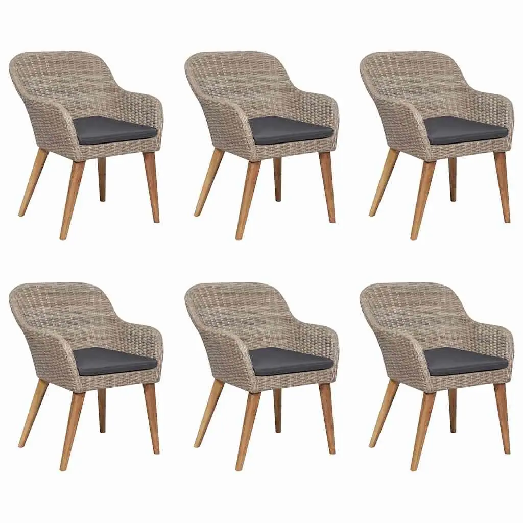 Outdoor Garden Dining Set 7 Piece Poly Rattan Brown Patio Furniture Glass Table