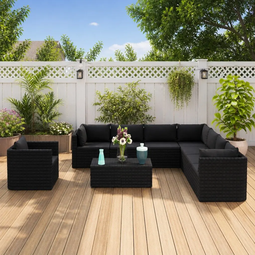 Garden Lounge Set Modular Rattan Sofa with Cushions 10 Piece
