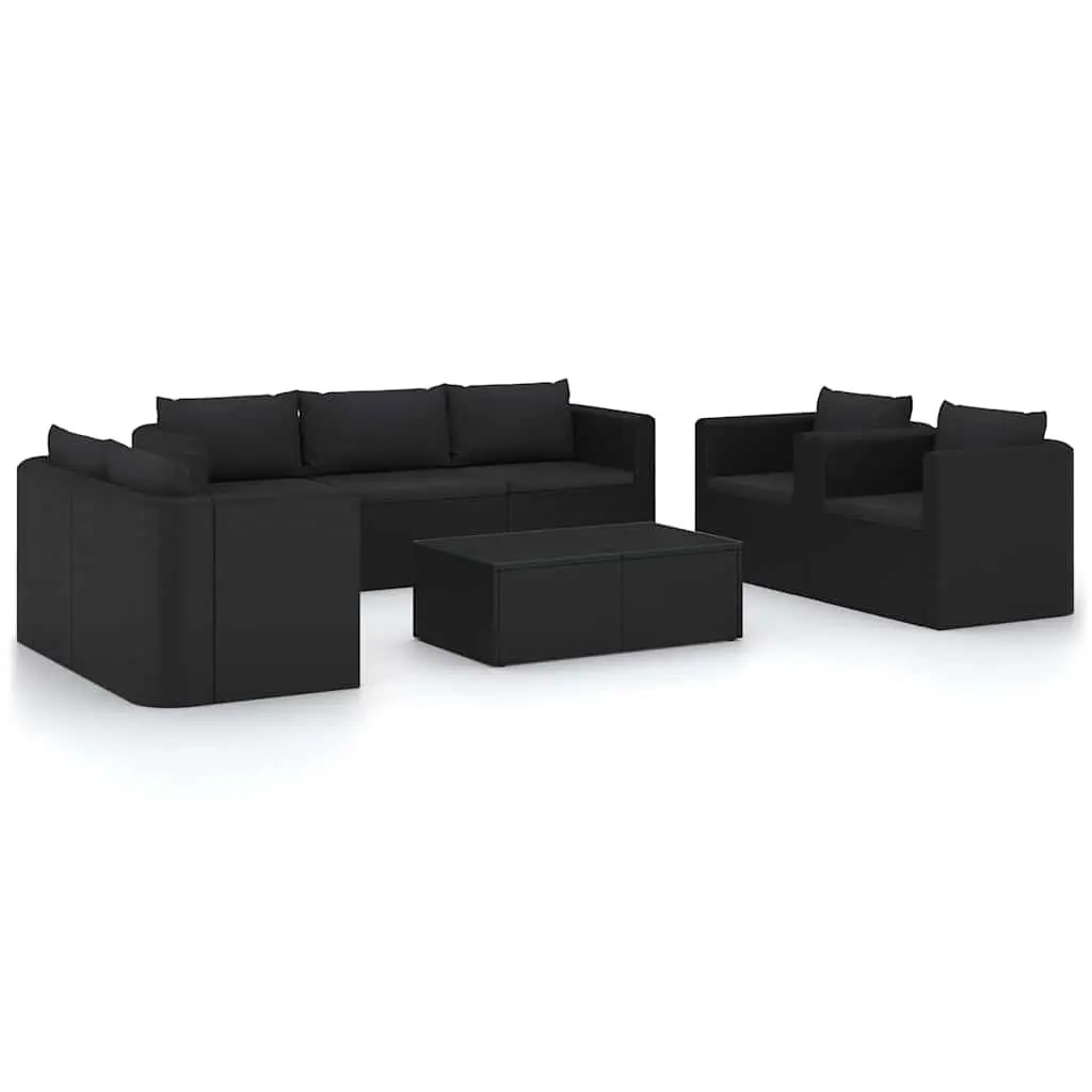 Garden Lounge Set 9 Piece Outdoor Furniture Modular Sofa Black Rattan Cushions