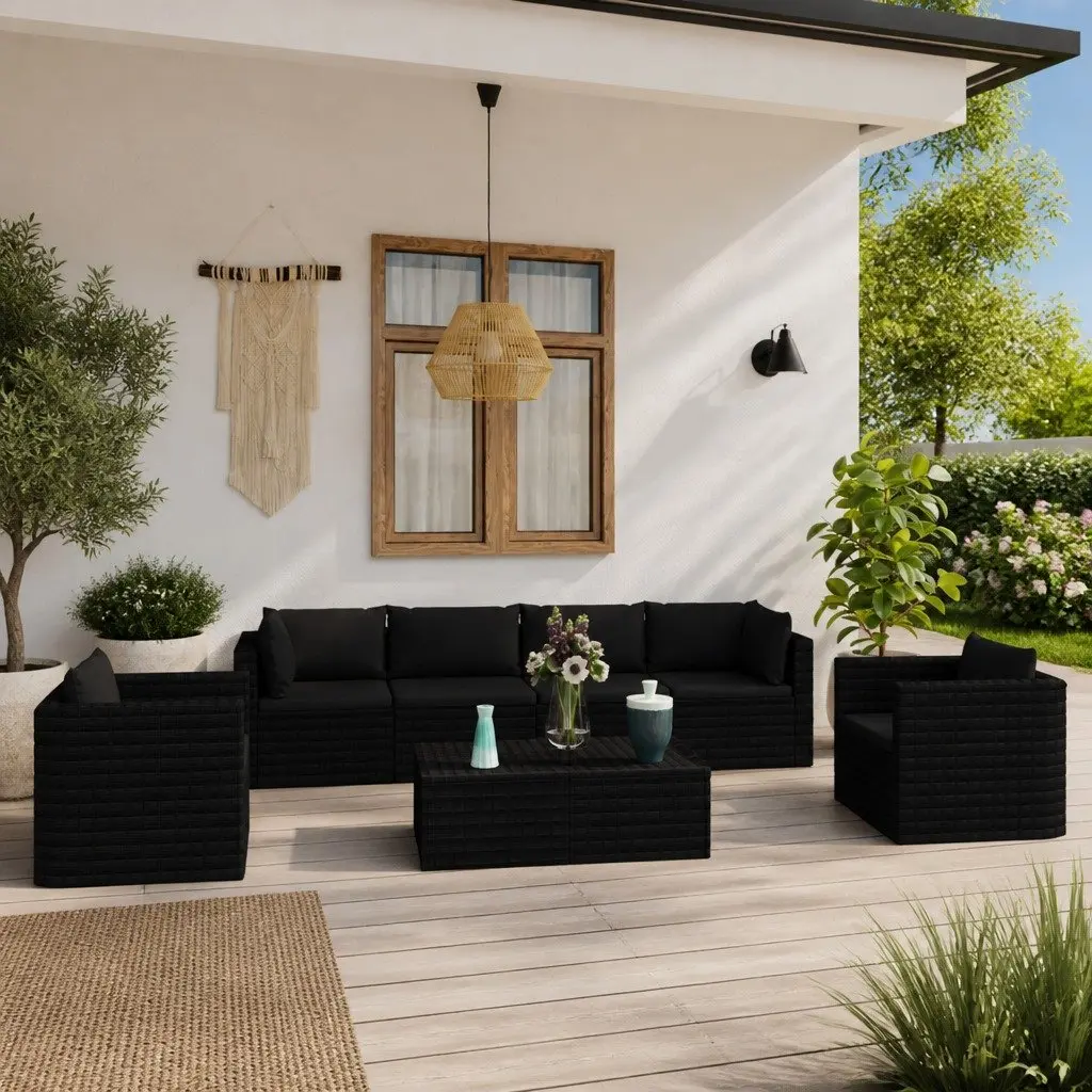 7 Piece Garden Lounge Set Modular Seating with Cushions Black