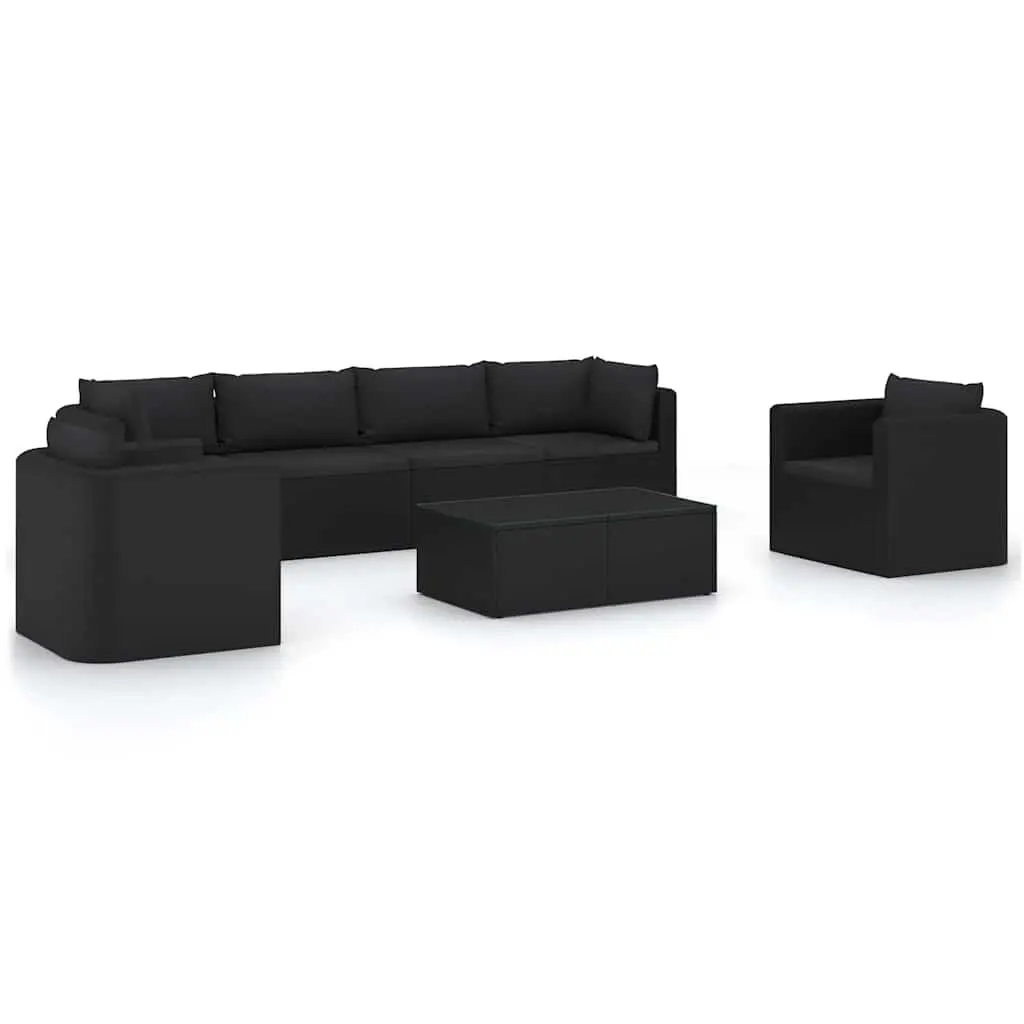 7 Piece Garden Lounge Set Modular Seating with Cushions Black