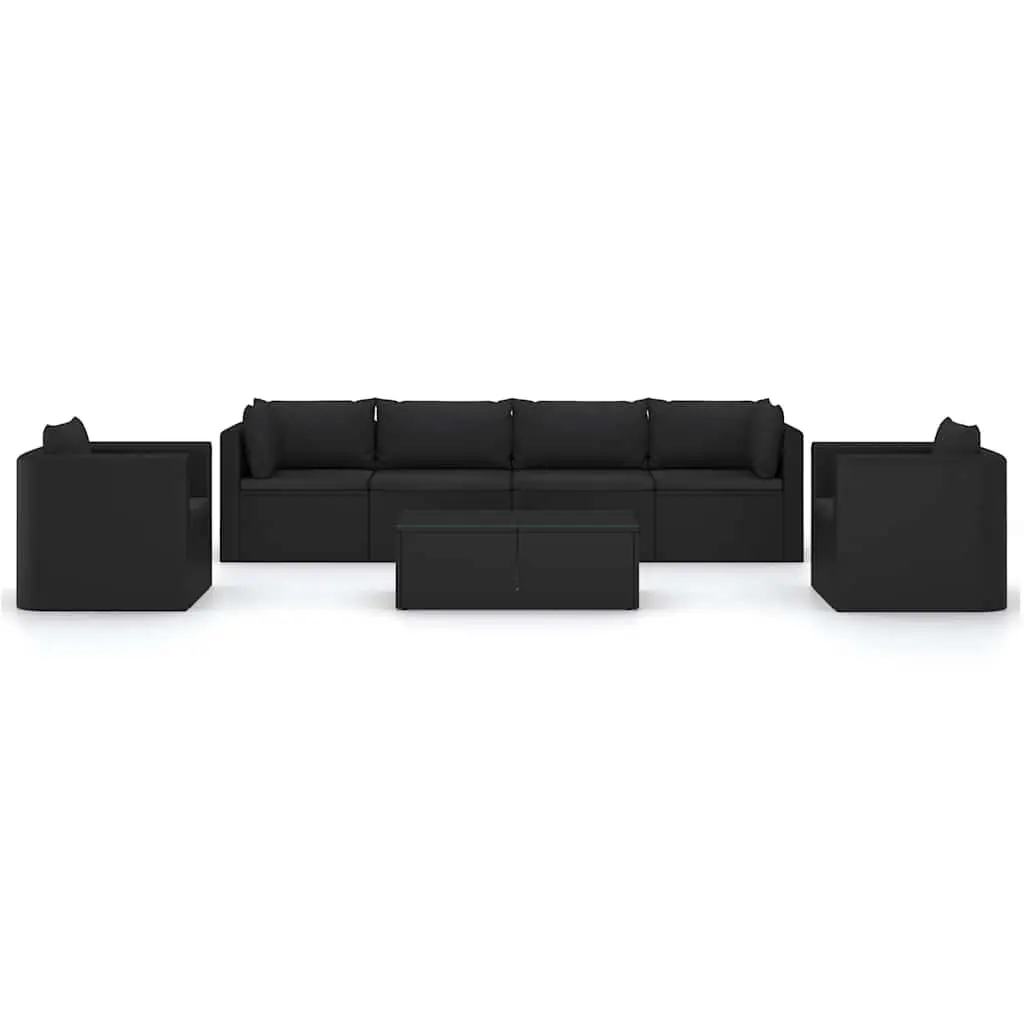7 Piece Garden Lounge Set Modular Seating with Cushions Black