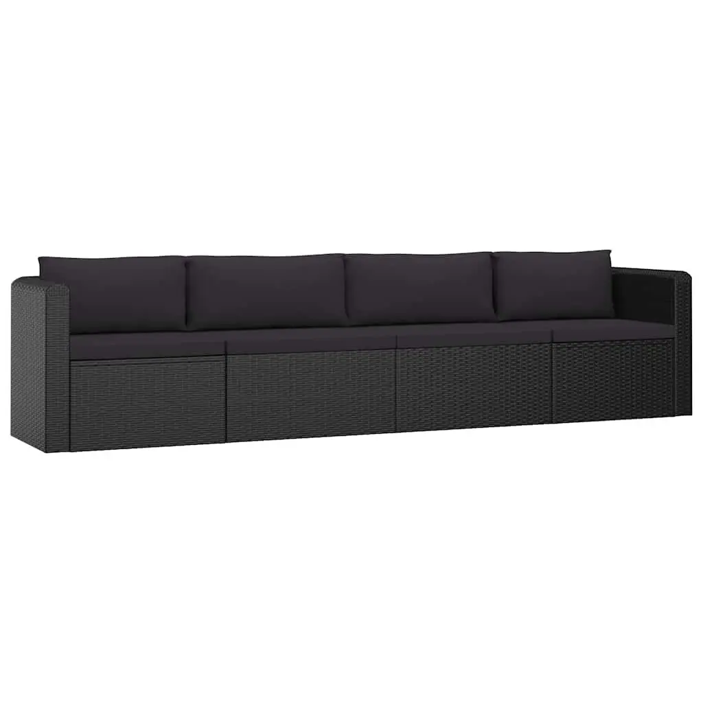 Garden Lounge Set Modular Black 9 Piece Outdoor Furniture Poly Rattan Cushions