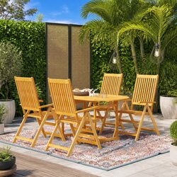 5 Piece Garden Dining Set Teak Wood Outdoor Furniture Patio Table Chairs