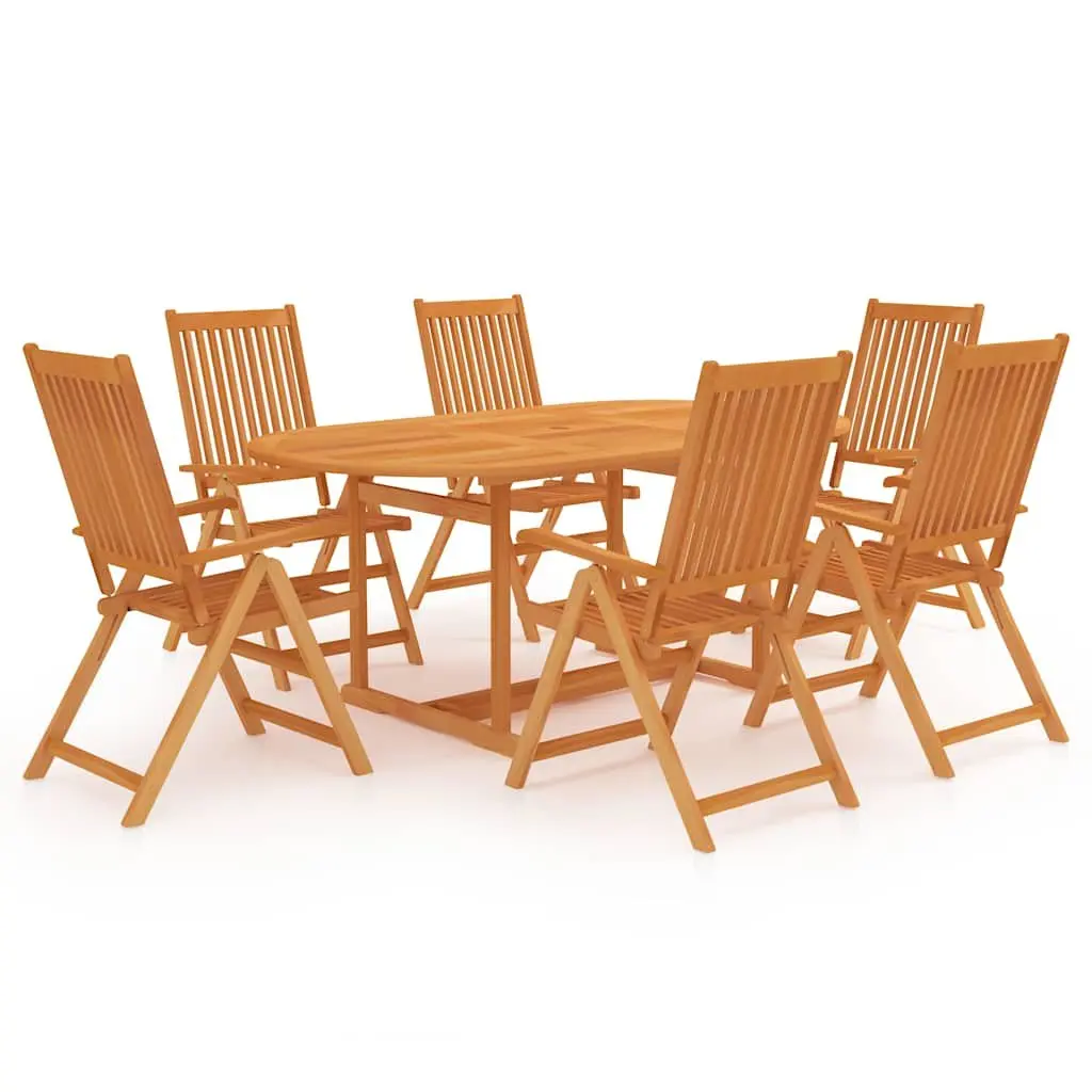 7 Piece Garden Dining Set Teak Wood Table with Umbrella Hole Adjustable Backrest Chairs Outdoor Patio Furniture Brown