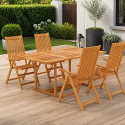 5 Piece Garden Dining Set Teak Wood Table Chairs Outdoor Patio Furniture Brown