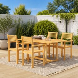 5 Piece Garden Dining Set Teak Wood Table Chairs Outdoor Patio Furniture Brown