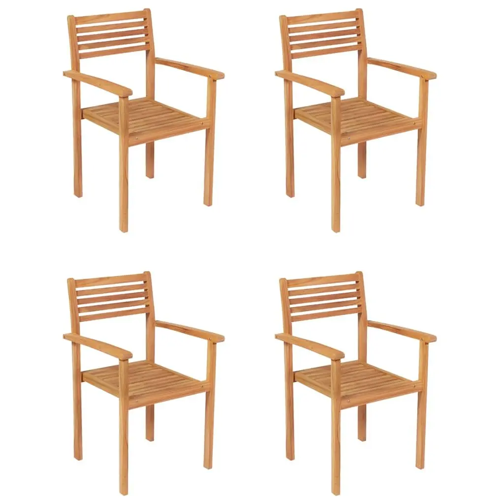 Outdoor Patio Furniture Set Teak Wood Dining Table with Umbrella Hole and Stackable Chairs 5 Piece Brown