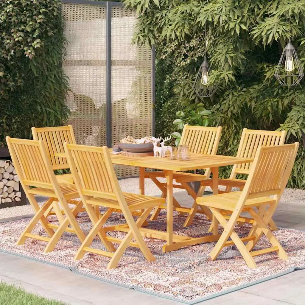 7 Piece Garden Dining Set Teak Wood Foldable Chairs Brown