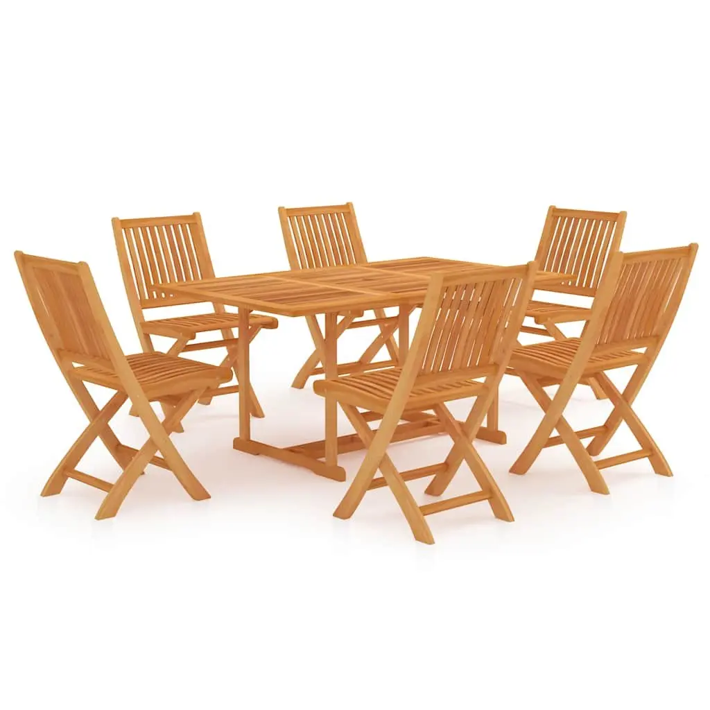 7 Piece Garden Dining Set Teak Wood Foldable Chairs Brown