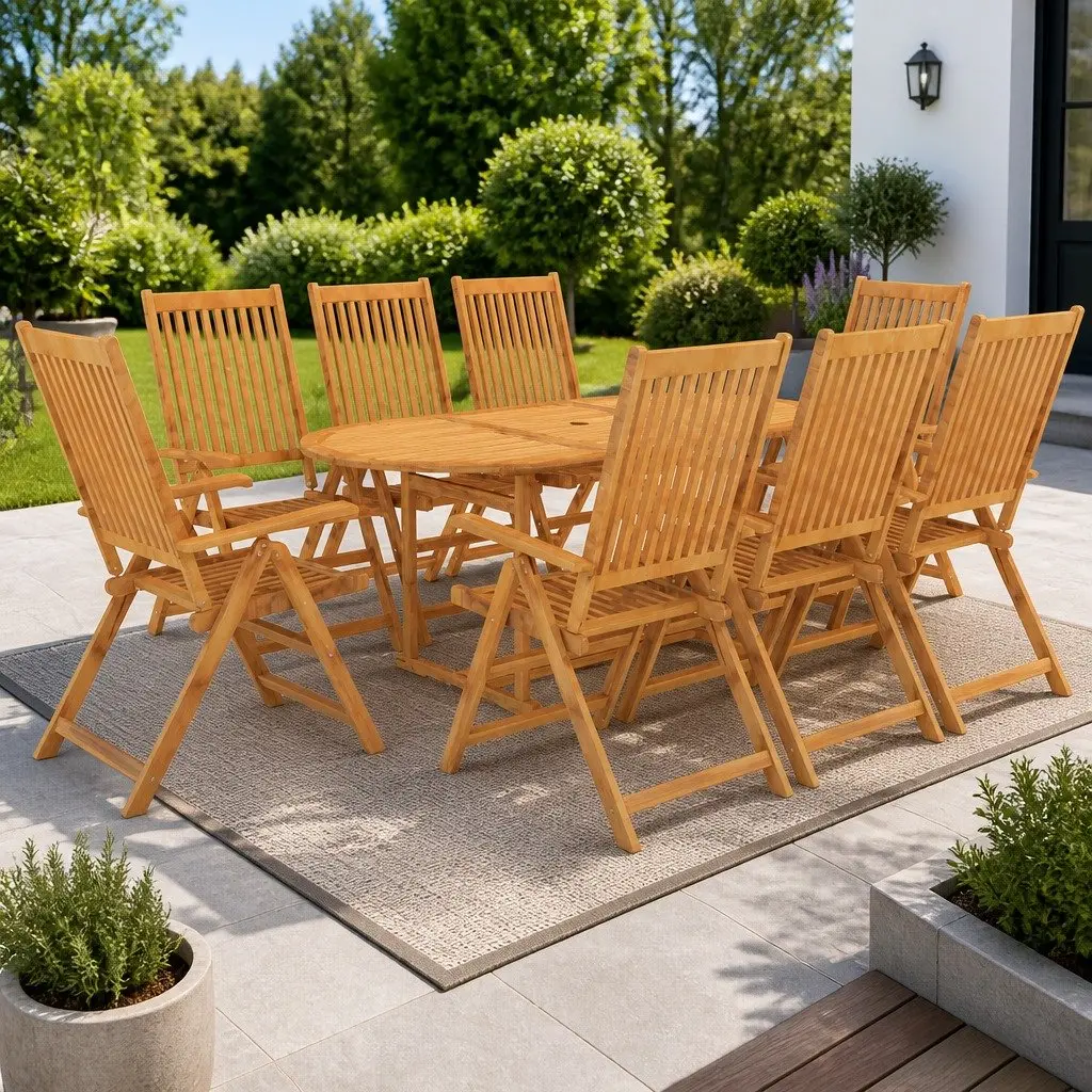 Garden Dining Set 9 Piece Outdoor Patio Furniture Teak Wood Table Chairs