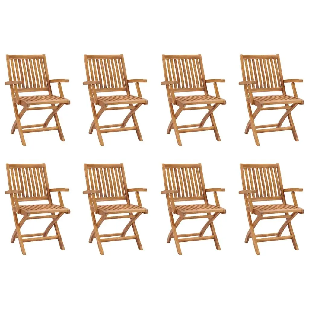9 Piece Garden Dining Set Solid Teak Wood Outdoor Patio Furniture Table with Umbrella Hole and Foldable Chairs