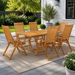 7 Piece Garden Dining Set Teak Wood Outdoor Patio Furniture with Adjustable