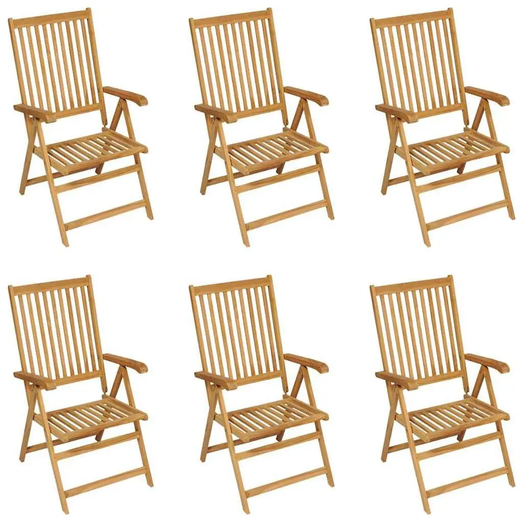 7 Piece Garden Dining Set Teak Wood Adjustable Backrest Chairs Outdoor Patio Furniture