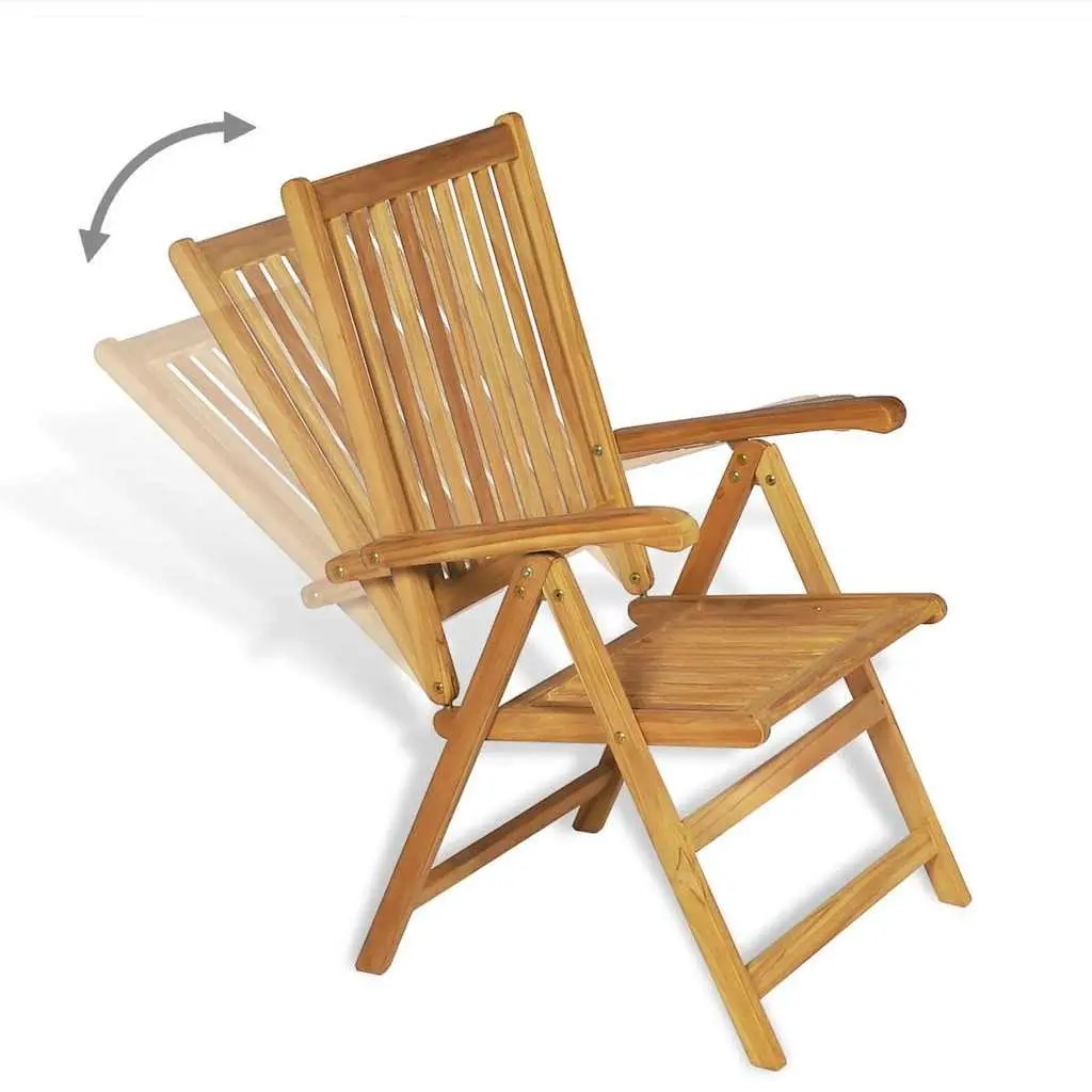 7 Piece Garden Dining Set Teak Wood Adjustable Backrest Chairs Outdoor Patio Furniture