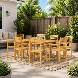 Charming 9 Piece Teak Wood Garden Dining Set