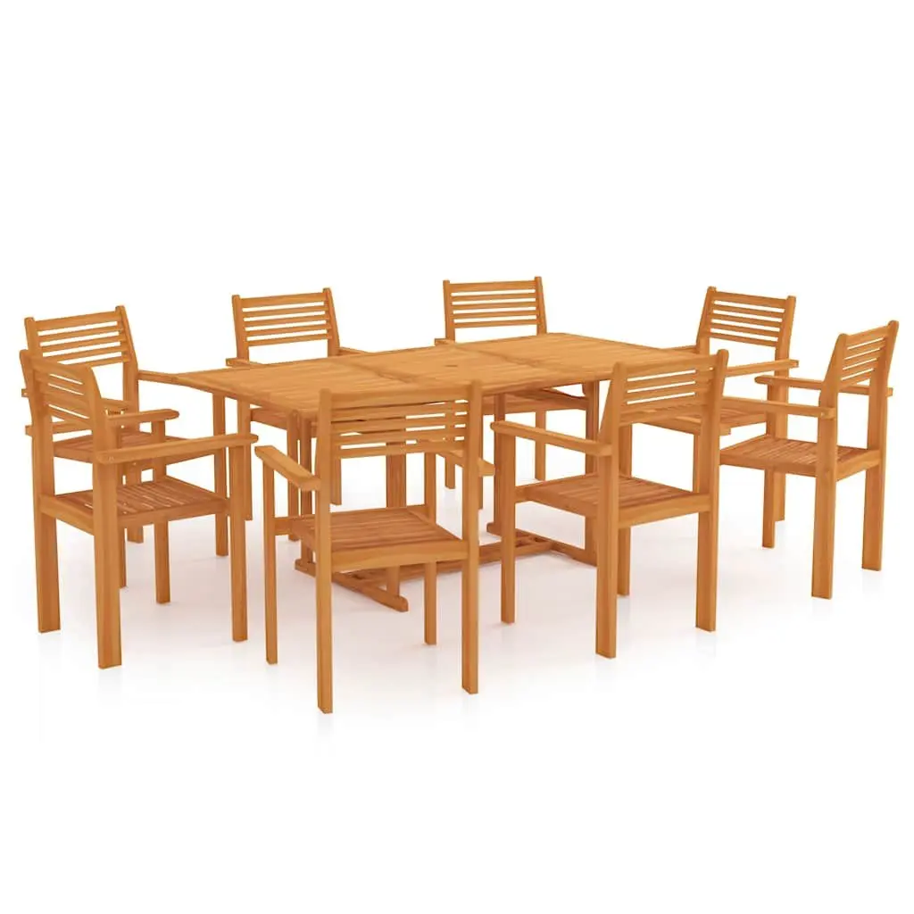 9 Piece Garden Dining Set Teak Wood Outdoor Furniture Brown