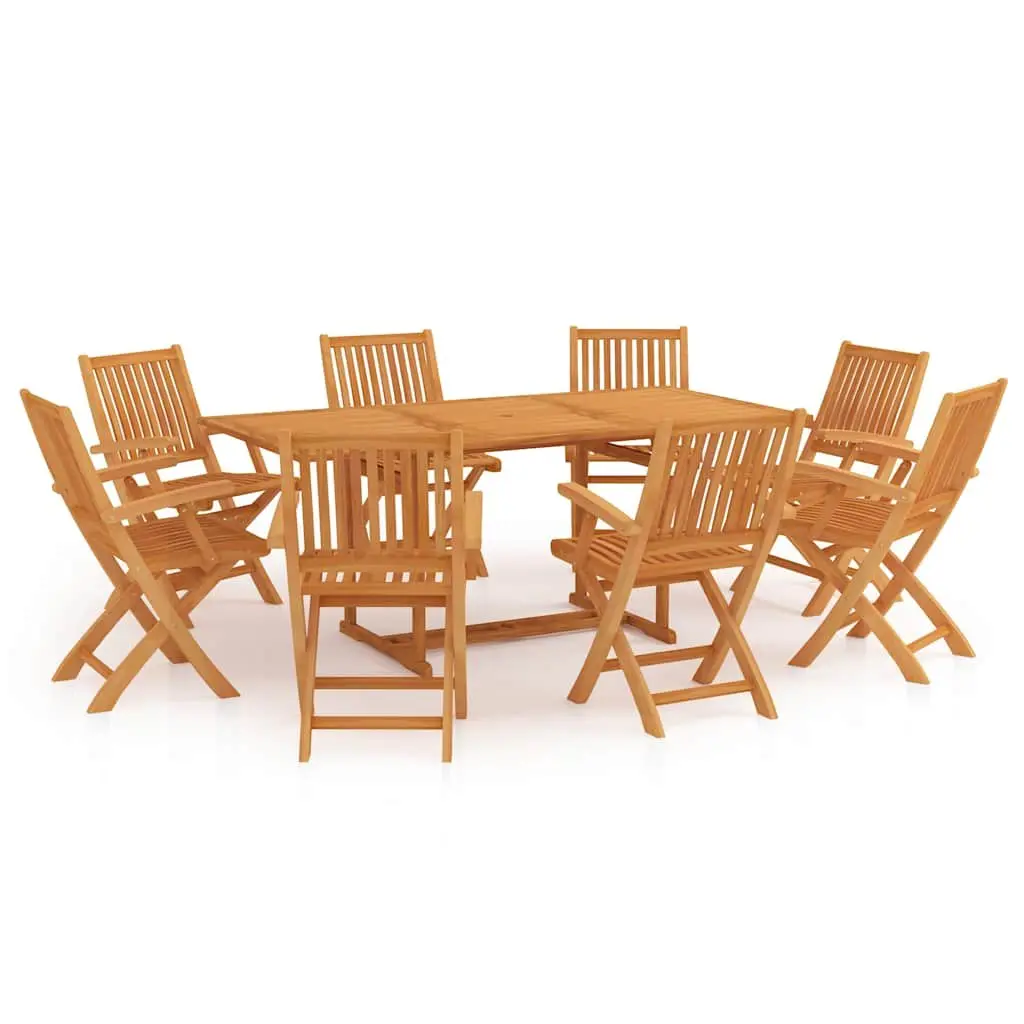 Teak Wood Outdoor Dining Set Brown 9 Piece Including Table with Umbrella Hole and Foldable Chairs