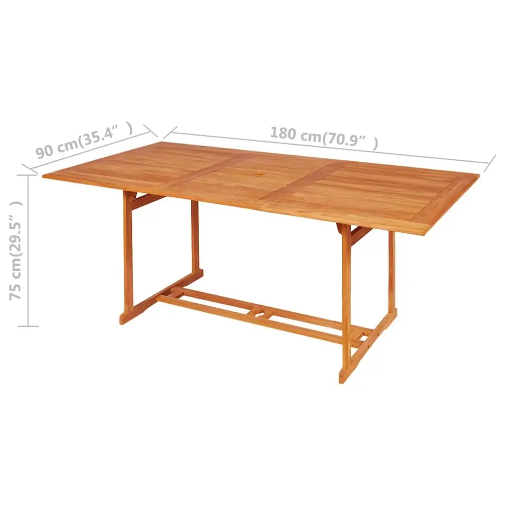 Teak Wood Outdoor Dining Set Brown 9 Piece Including Table with Umbrella Hole and Foldable Chairs