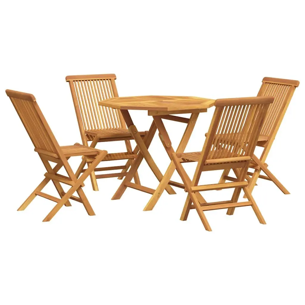 5 Piece Garden Dining Set Teak Wood Outdoor Furniture Folding Table Chairs