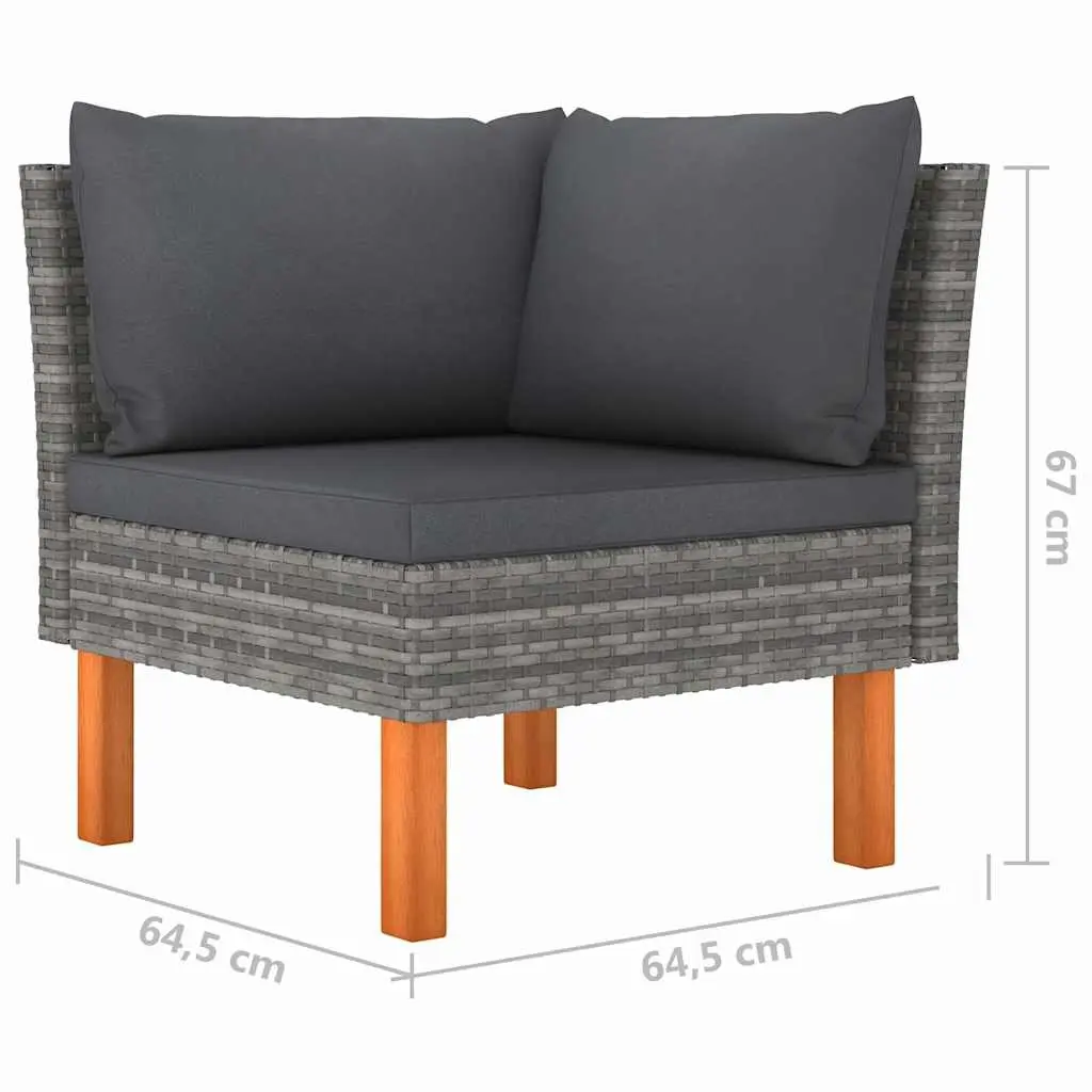 Garden Sofa 4-Seater Outdoor Lounge with Cushions Poly Rattan Grey Eucalyptus Wood Frame