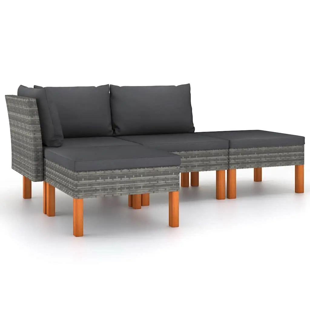 Garden Lounge Set 4 Piece Weather Resistant PE Rattan Outdoor Furniture with Grey Cushions