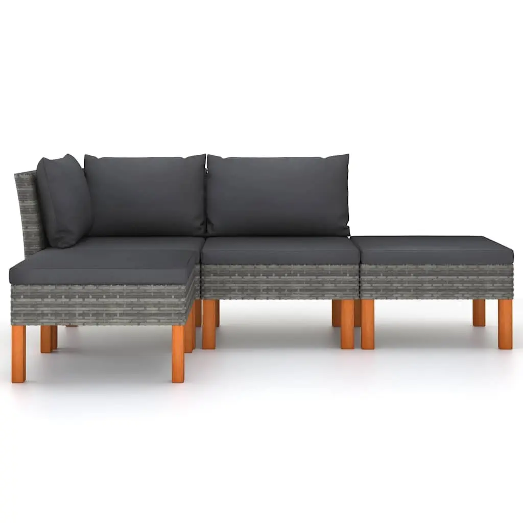 Garden Lounge Set 4 Piece Weather Resistant PE Rattan Outdoor Furniture with Grey Cushions