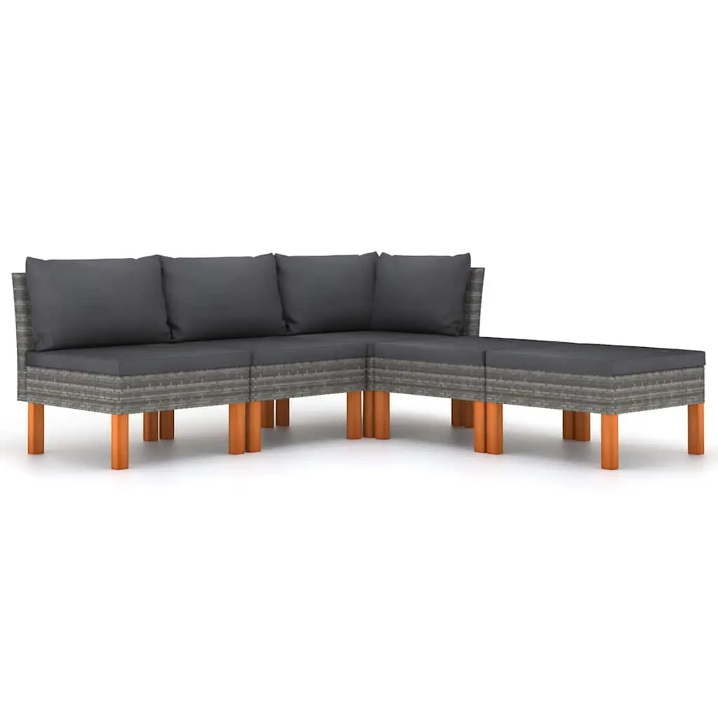 Outdoor Furniture Set 5 Piece Grey Poly Rattan Sofa with Thick Cushions